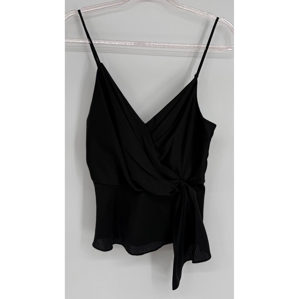 ASTR The Label Womens Black Wrap Peplum Camisole Side Tie V-Neck Top Sz S